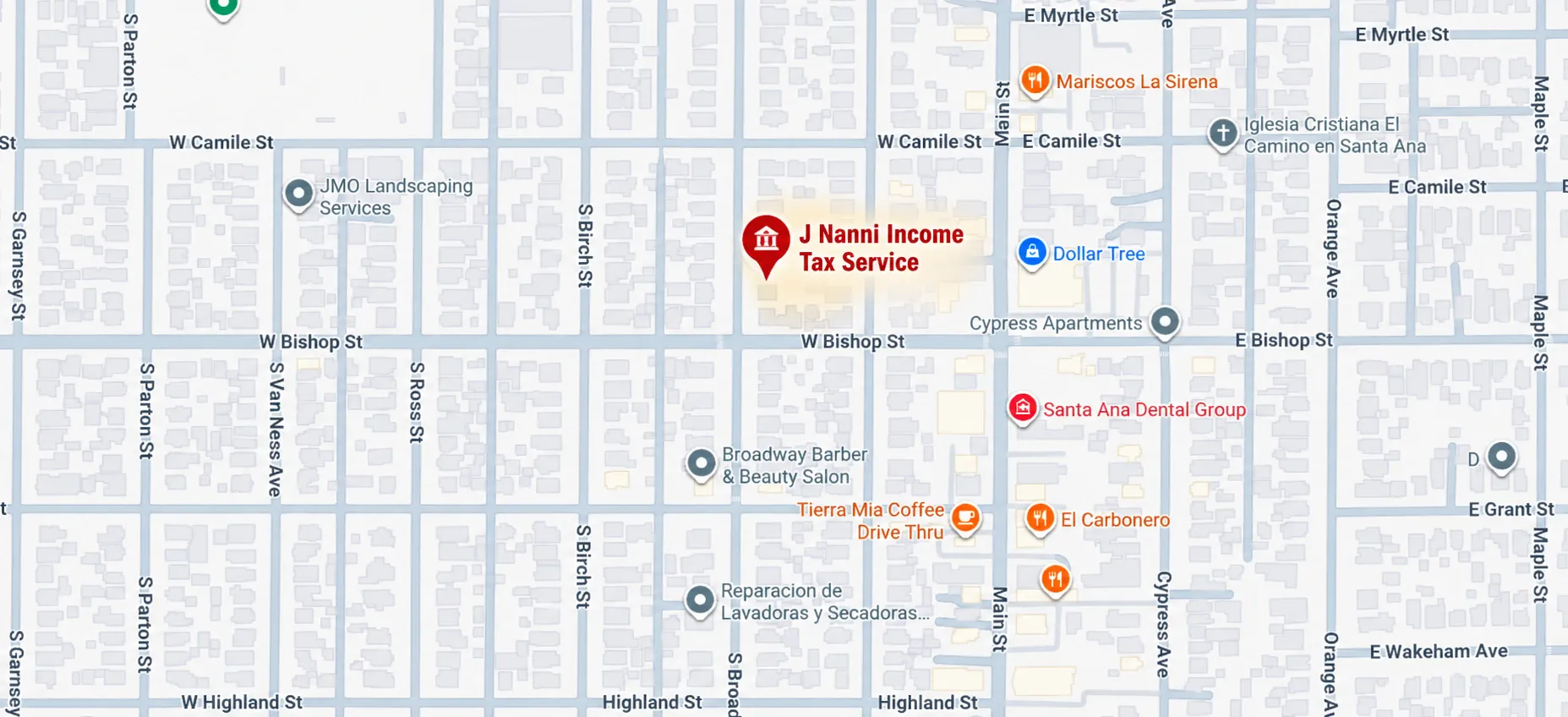 Jorge Nanni Income Tax Service Map 521 S. Broadway St. Santa Ana, CA 92701